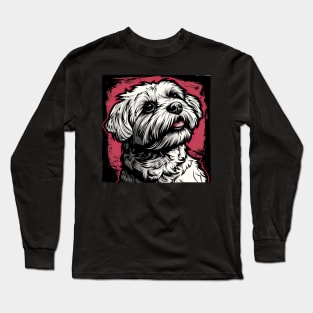 Retro Art Maltese Dog Lover Long Sleeve T-Shirt
